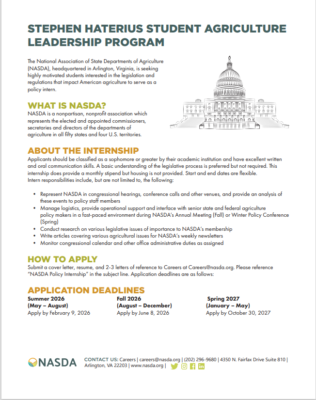 2025 Stephen Haterius Student Ag Leadership Program 2025 Stephen Haterius Student Ag Leadership Program, apply with a resume, cover letter, 2-3 letters of reccomendation