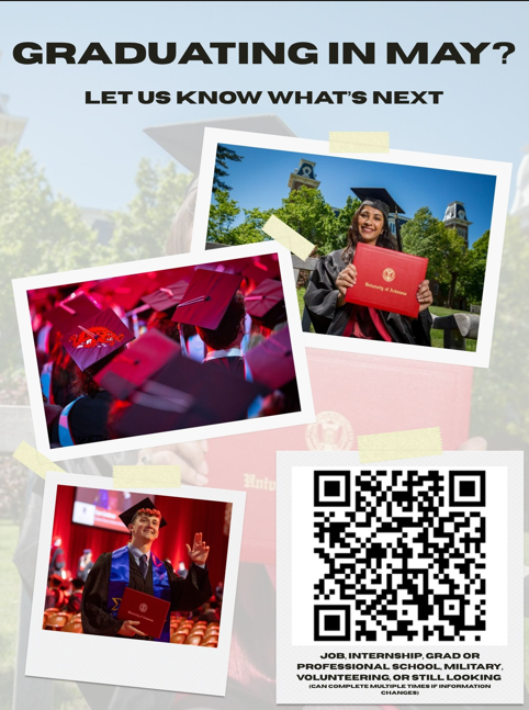 Spring Graduation Survey Spring Graduation Survey, Let us know whats next- job, internship, grad or professional school, military, volunterring, or still looking. Can complete multiple times if information changes